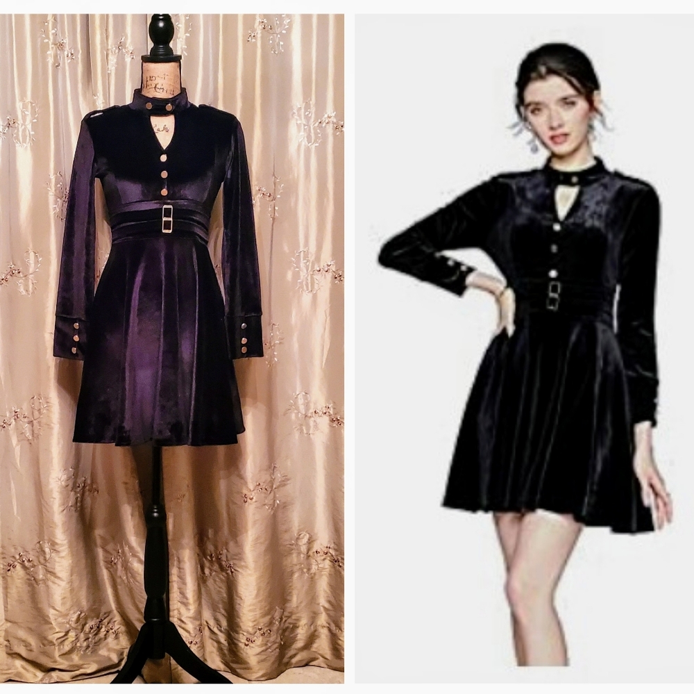 Lai Meng Five Cats, Steampunk black velvet party dress, size 2